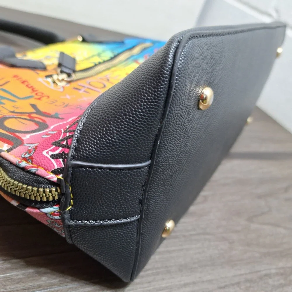 Alba Graffiti Print Dome Satchel Bag Multicolor Bee Emblem Web Stripe Street Art